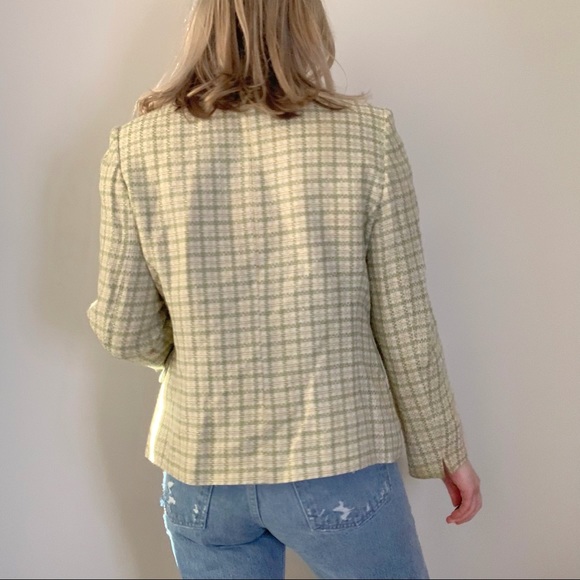 Vintage Pistachio Green Tweed Blazer Jacket Small - Picture 4 of 8